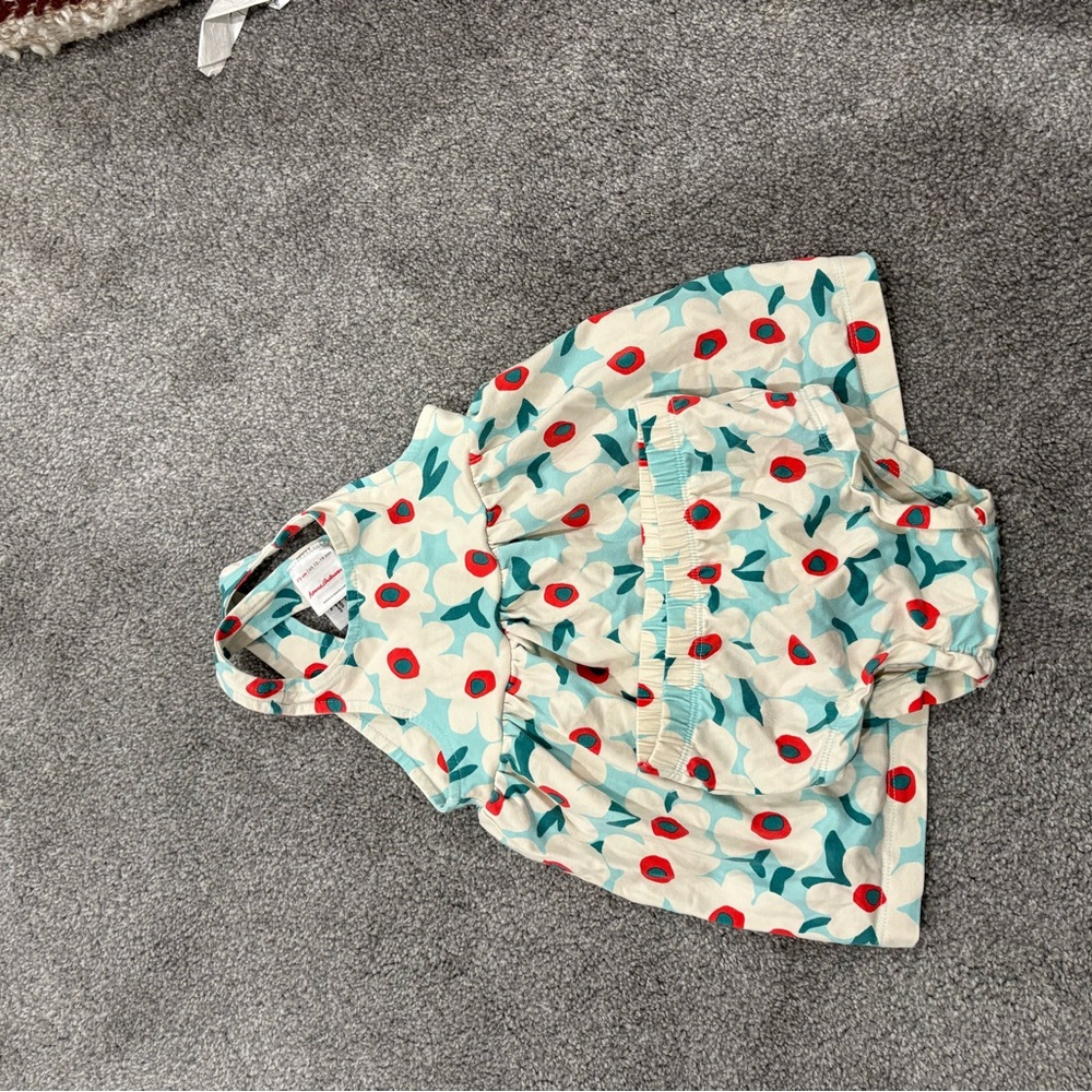 Hanna Andersson Floral Dress with Bloomers - Red and Blue on Cream